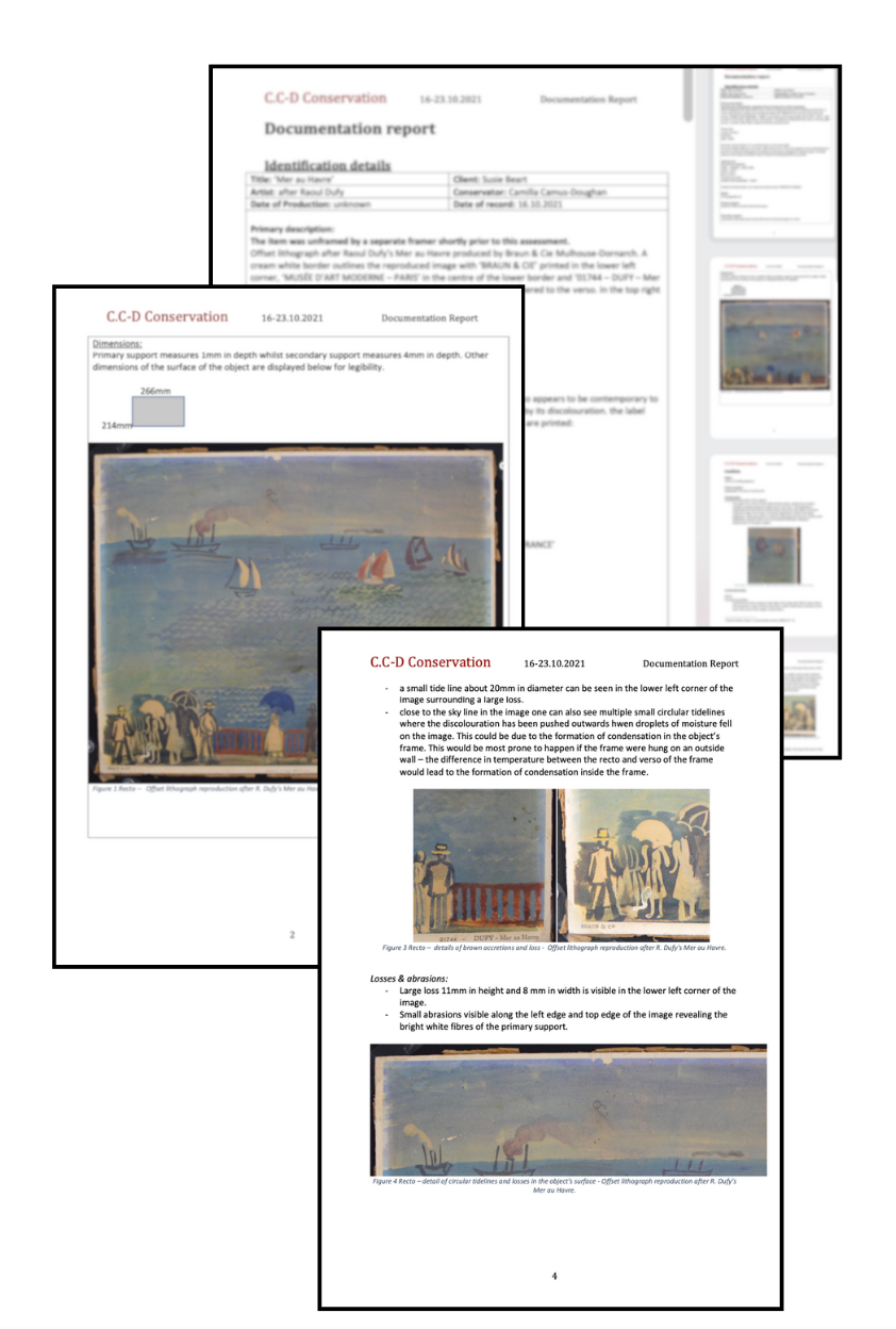 Fine Art Condition report by conservator Camilla for C.C-D Art Services. 